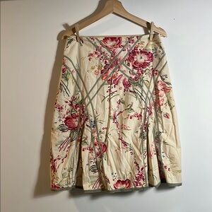 Floral Cream Midi Pleated Skirt